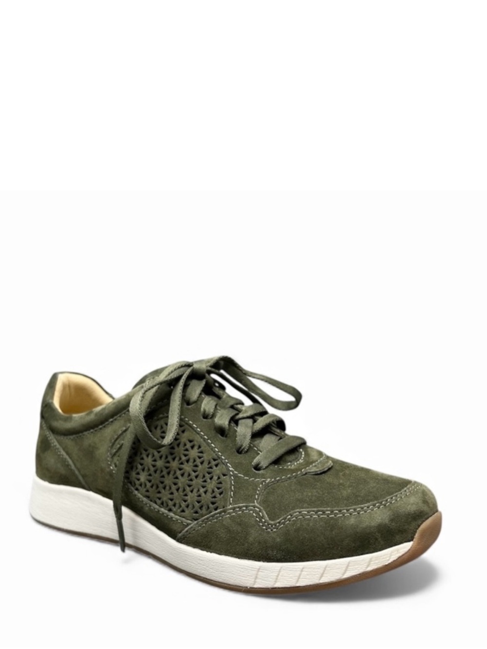 Dansko Catie Olive Green Suede Sneakers Shoe Size 38 = 7.5 - 8 Lace-Up Comfy EUC